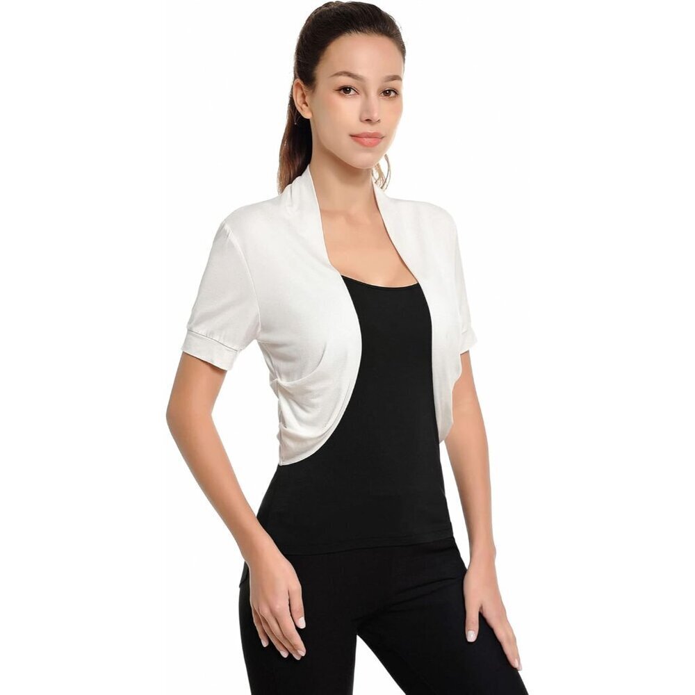 Women Short Sleeve Bolero Shrug Cropped Cardigan for Dress Casual Ivory